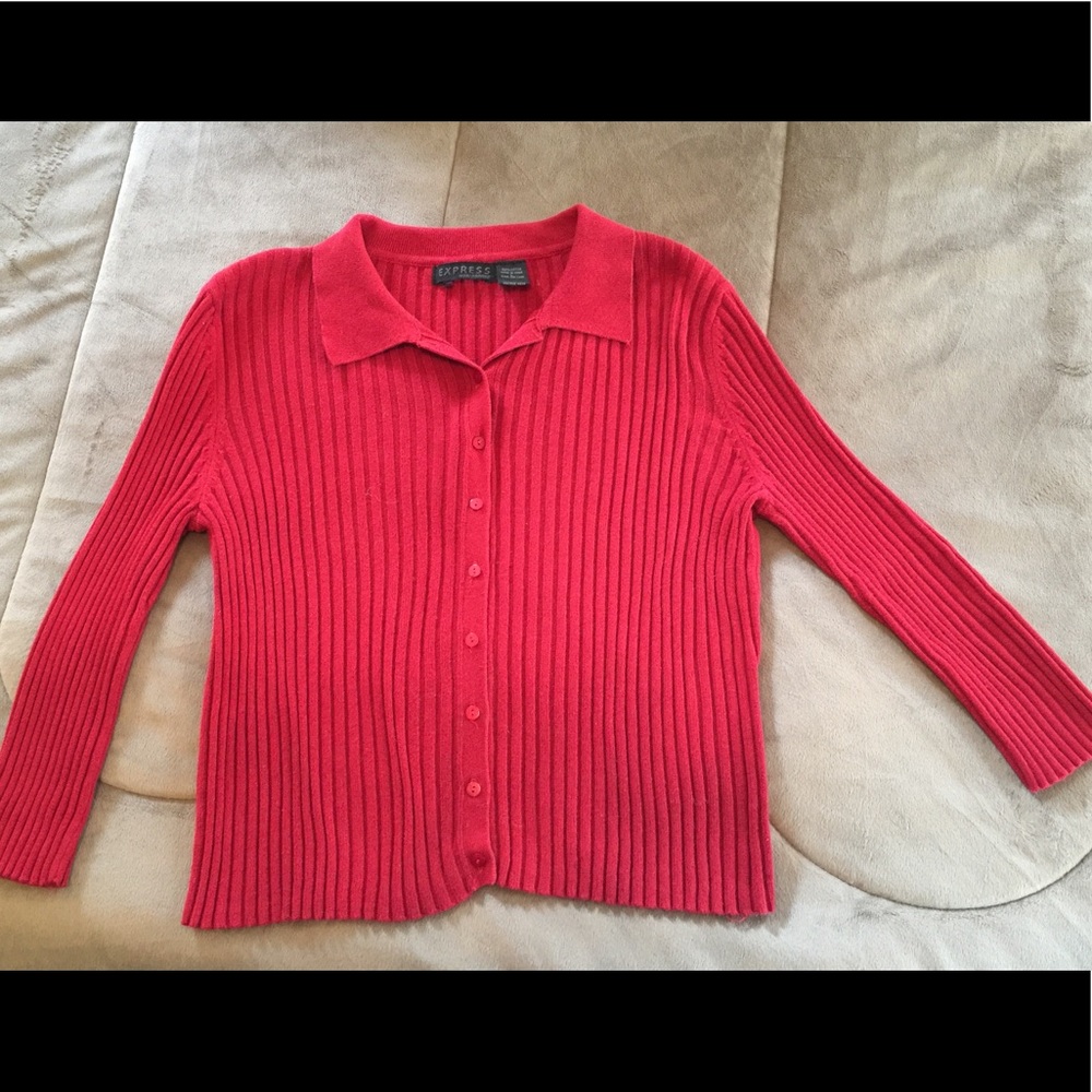 EXPRESS Red Ribbed Cotton Button down Top Large
